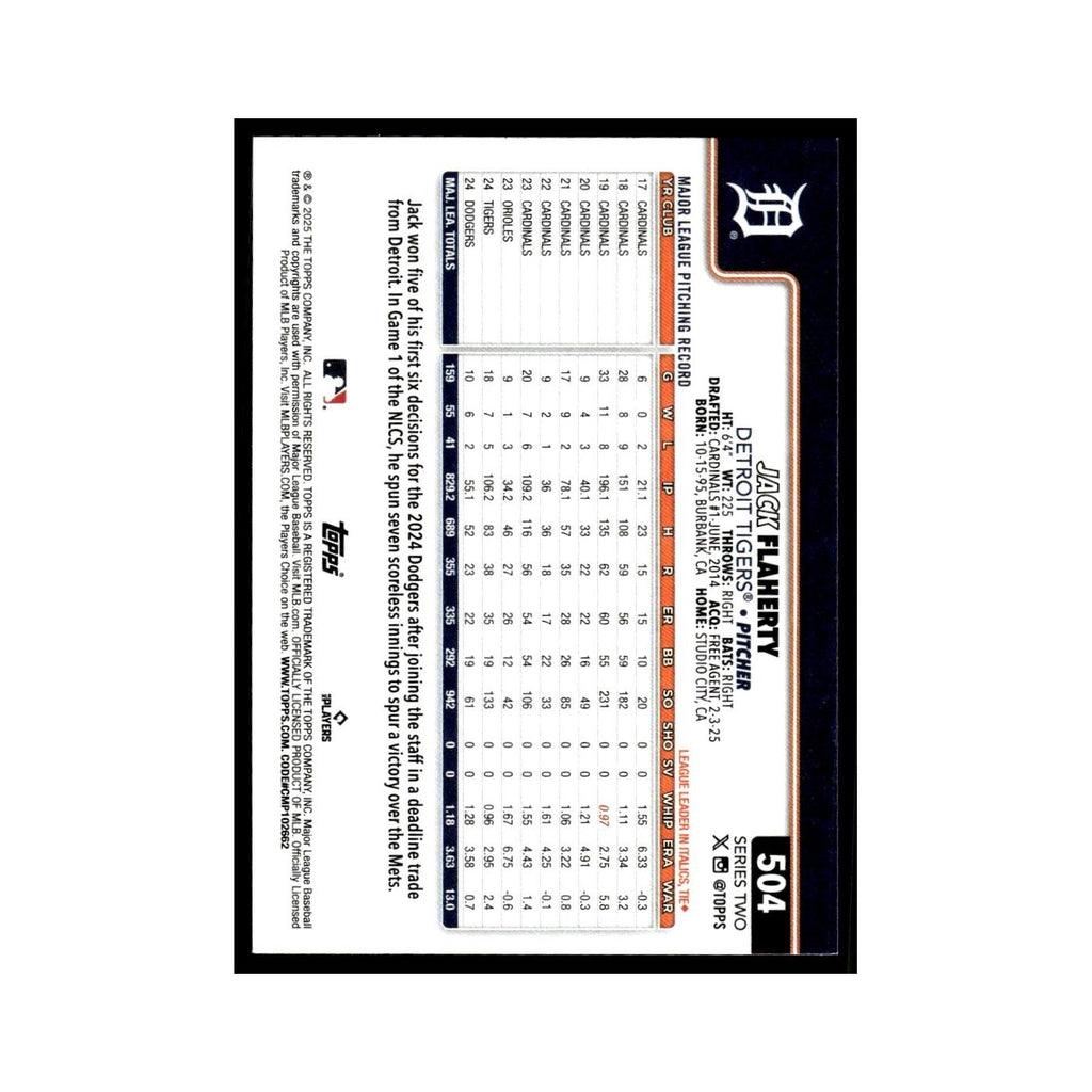 2025 Topps Jack Flaherty Tigers #504