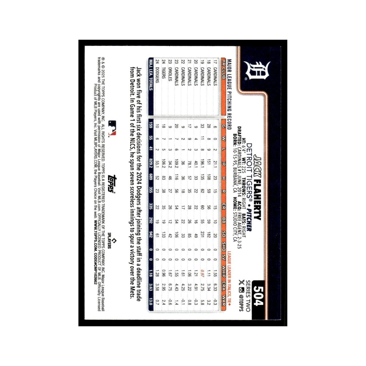 2025 Topps Jack Flaherty Tigers #504