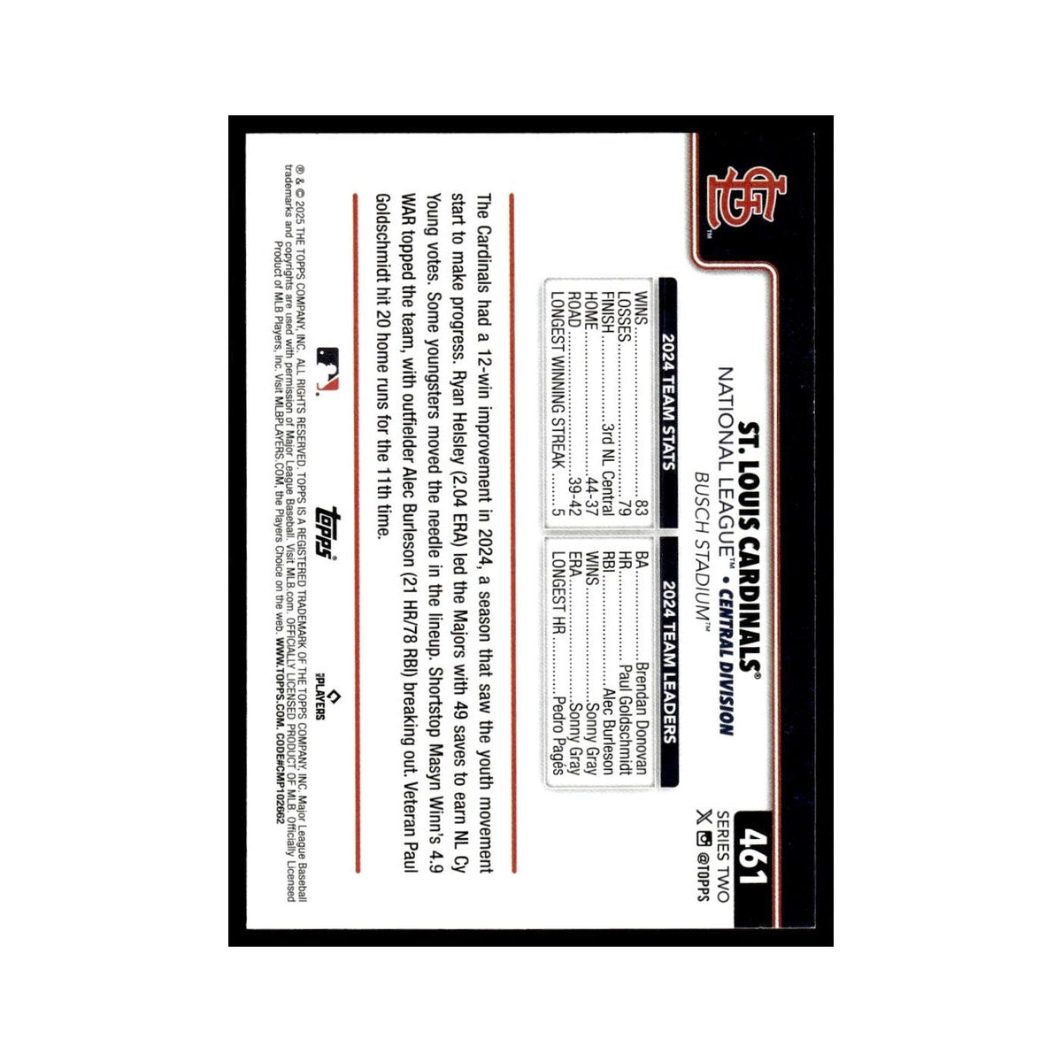 2025 Topps St. Louis Cardinals Cardinals #461
