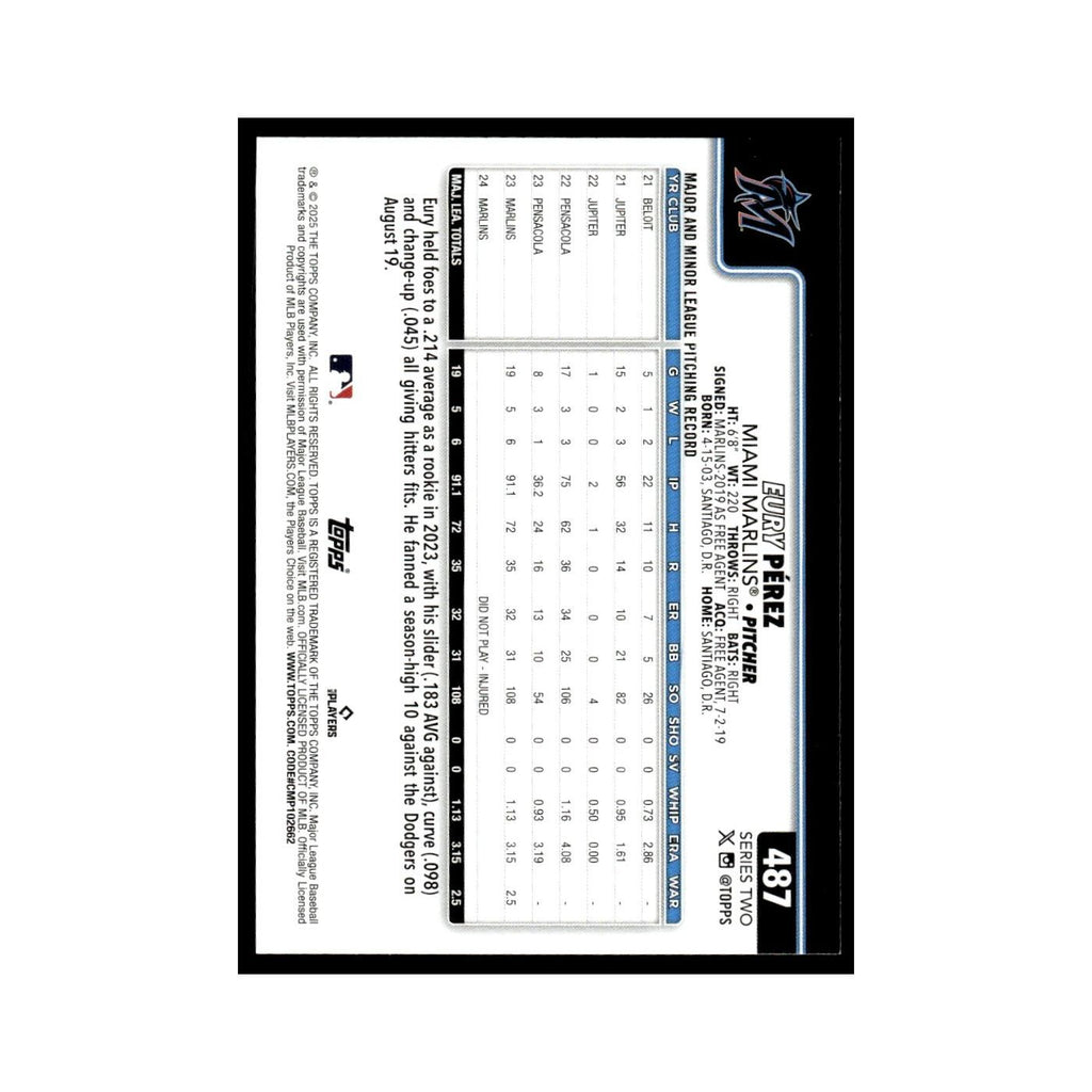 2025 Topps Eury Perez Marlins #487
