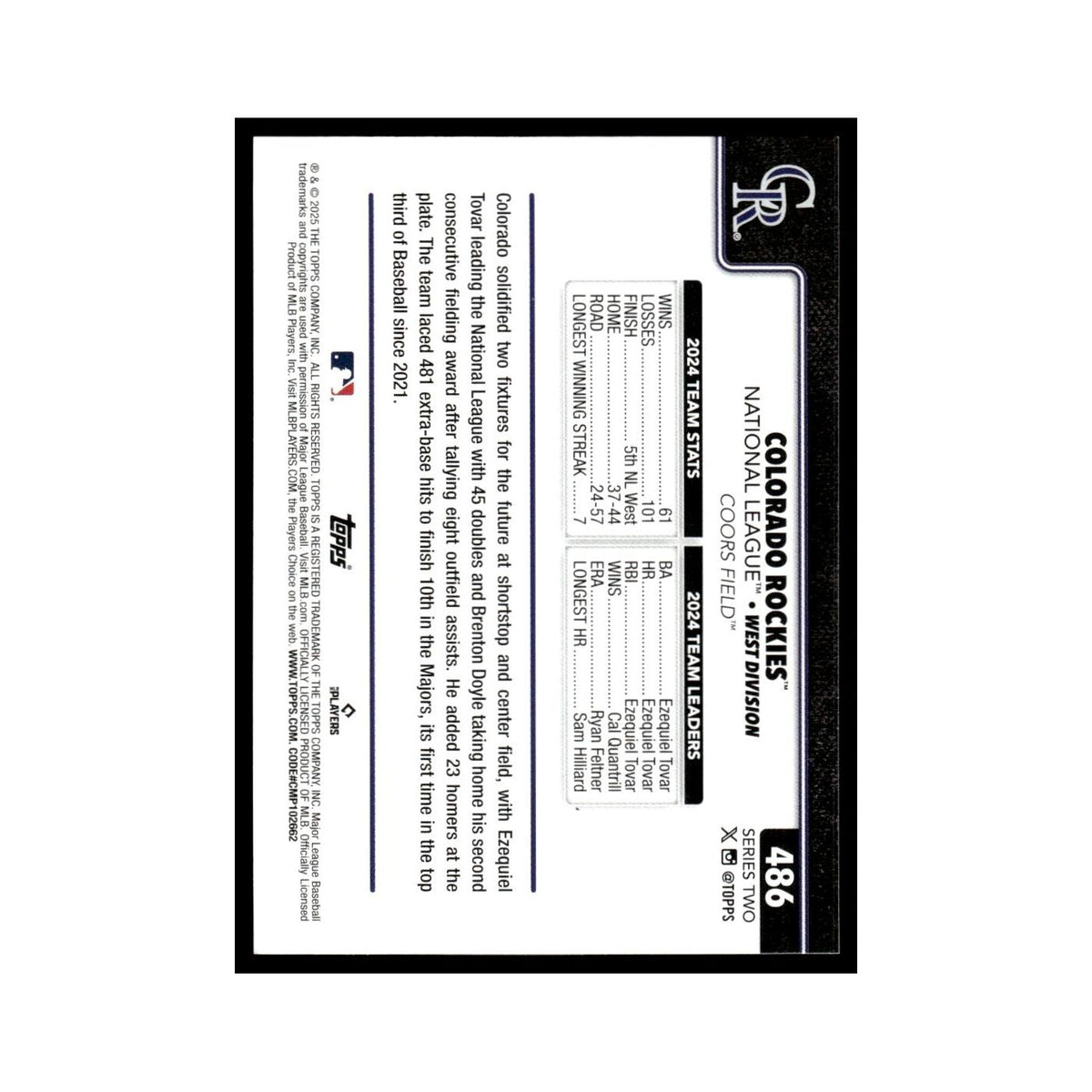 2025 Topps Colorado Rockies Rockies #486