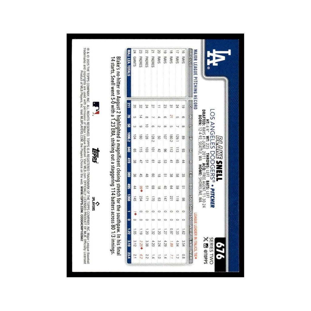 2025 Topps Blake Snell Dodgers #676