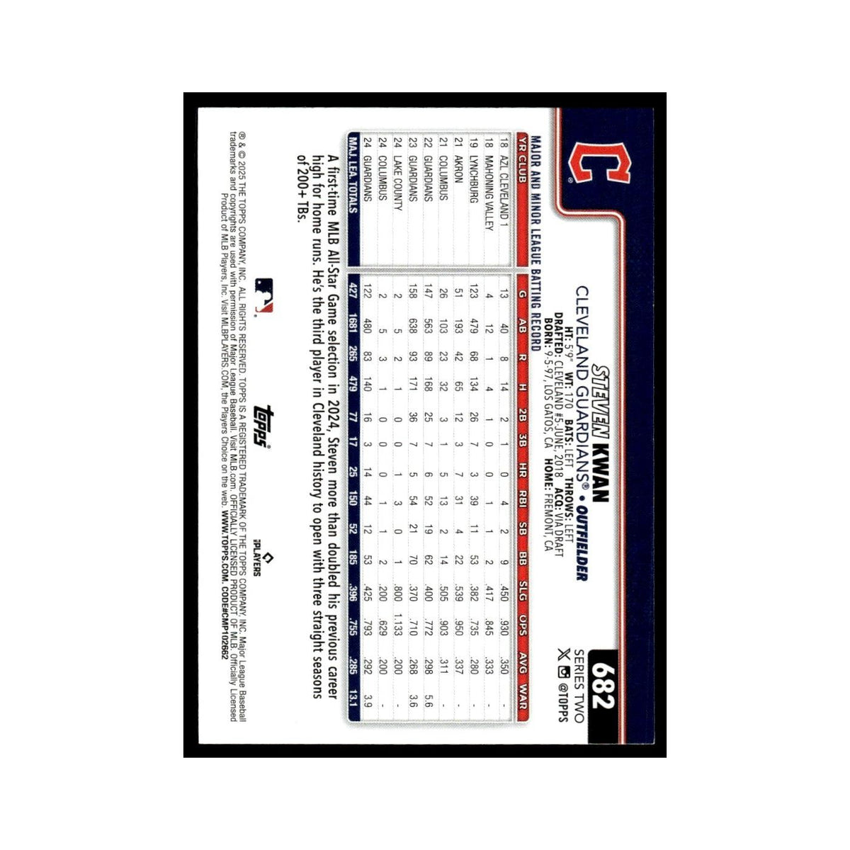 2025 Topps Steven Kwan Guardians #682