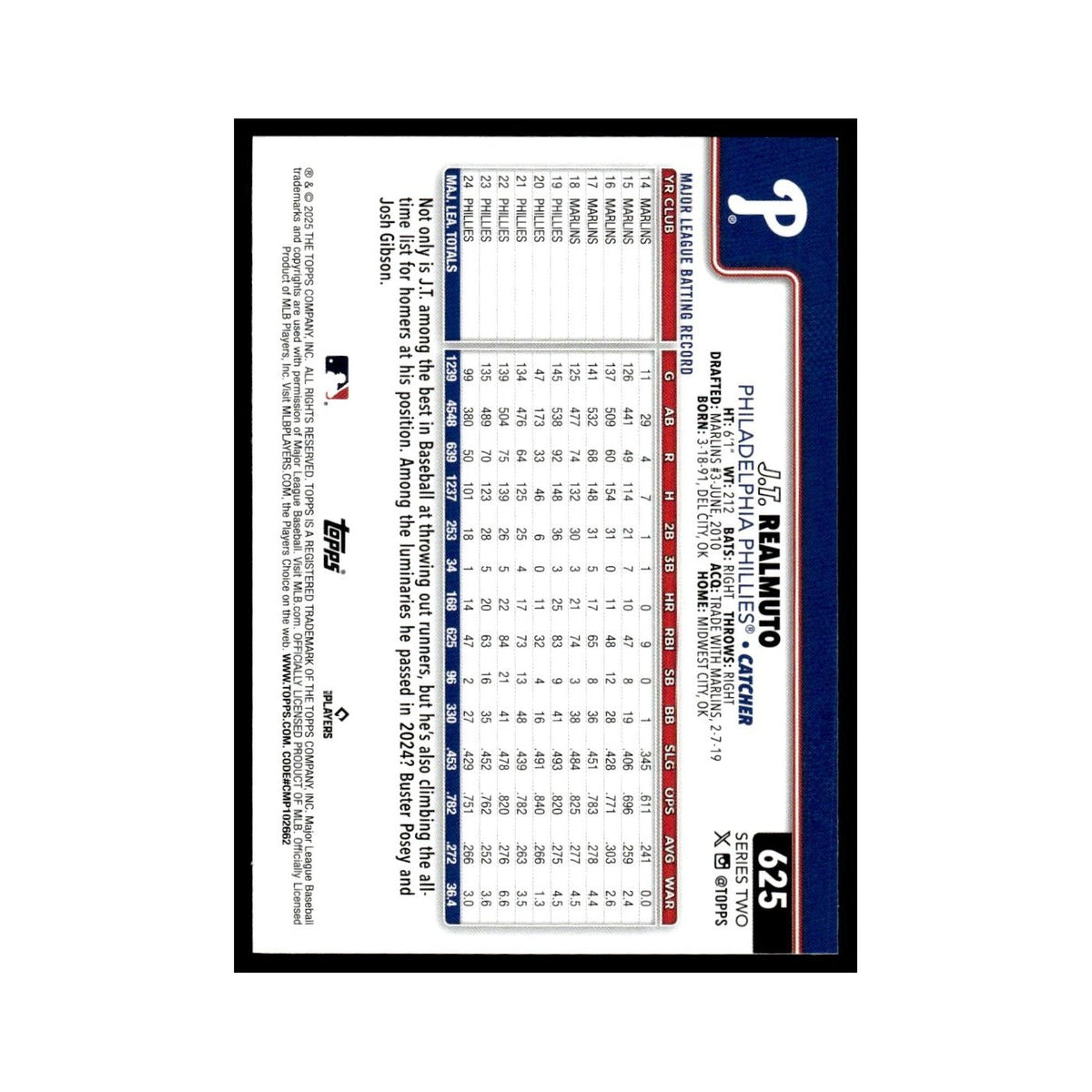 2025 Topps J.T. Realmuto Phillies #625