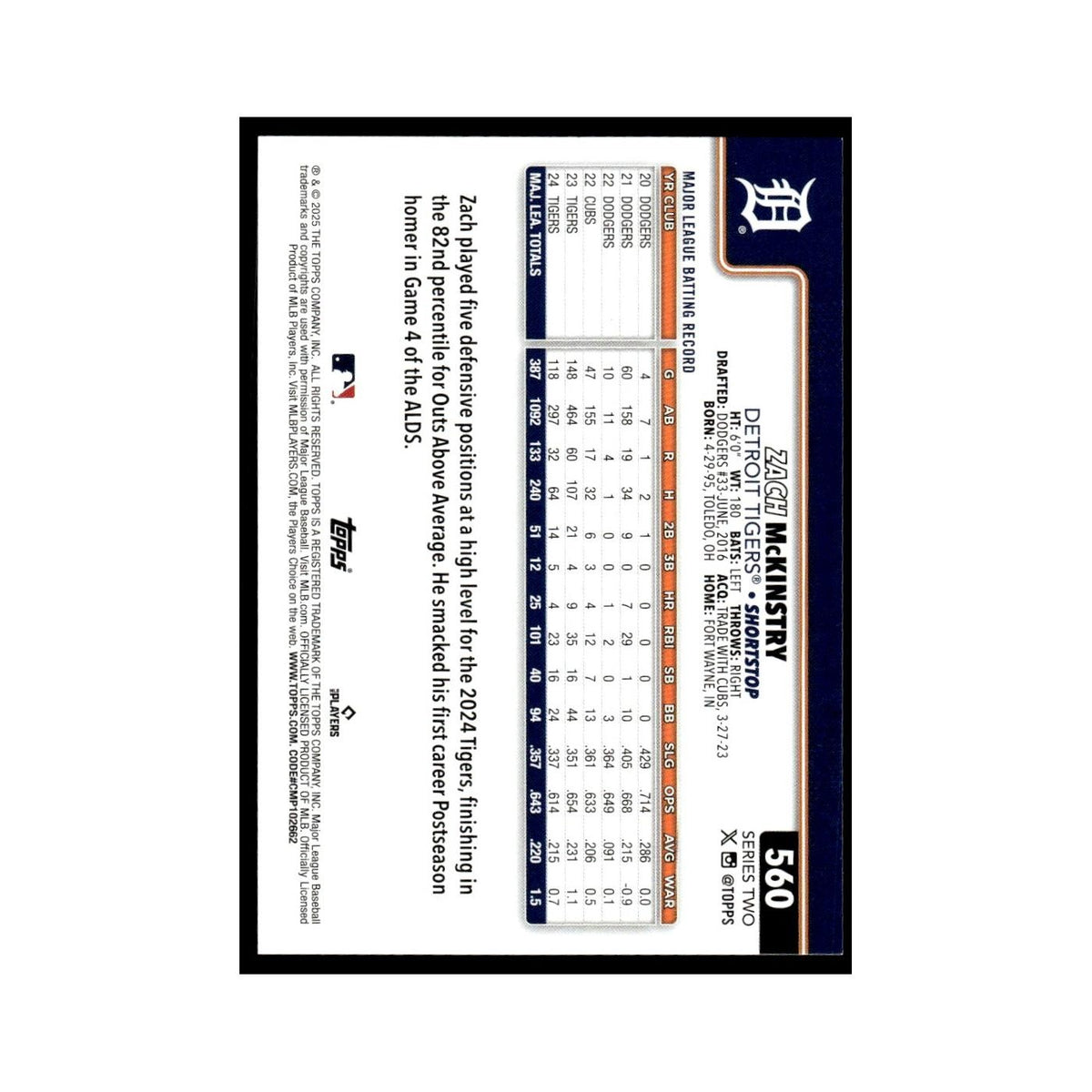 2025 Topps Zach McKinstry Tigers #560