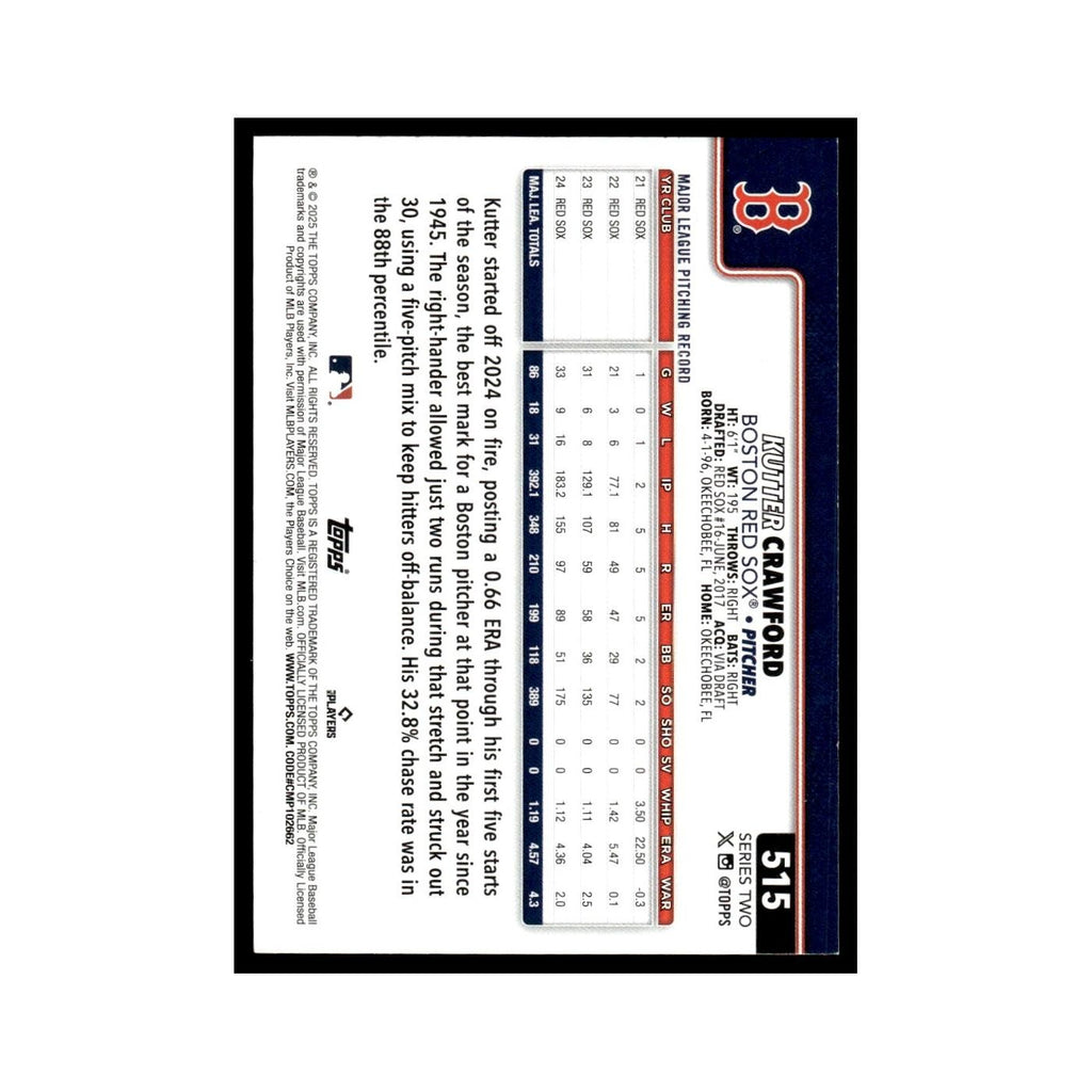 2025 Topps Kutter Crawford Red Sox #515