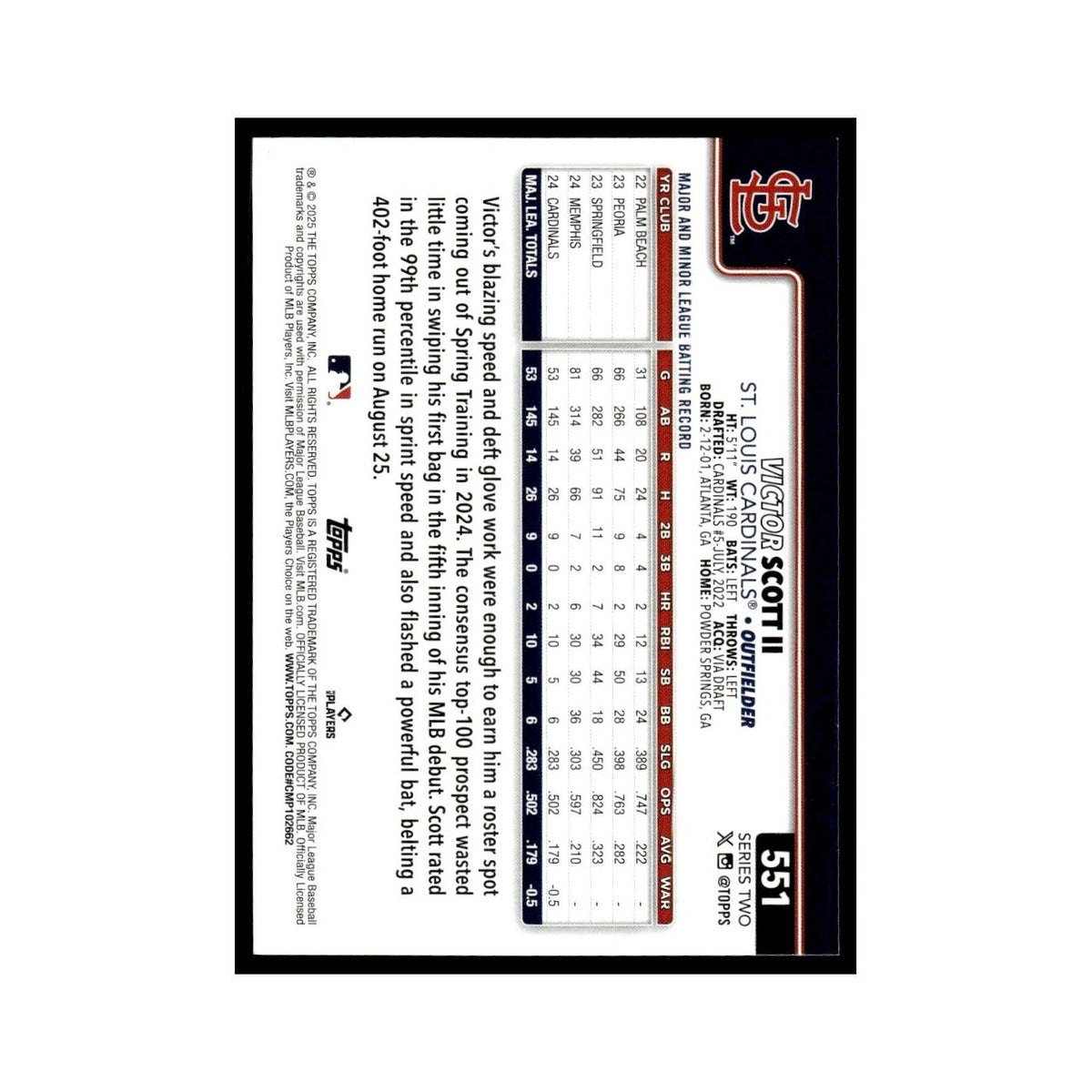 2025 Topps Victor Scott II Cardinals #551