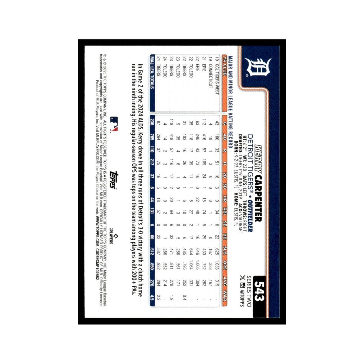 2025 Topps Kerry Carpenter Tigers #543
