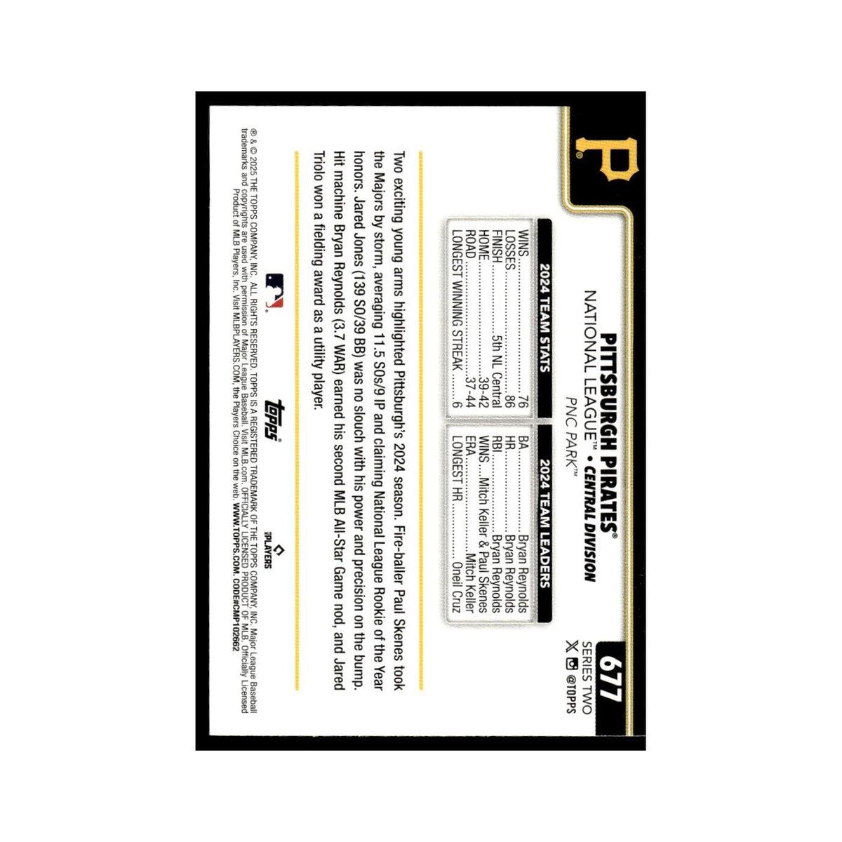 2025 Topps Pittsburgh Pirates Pirates #677