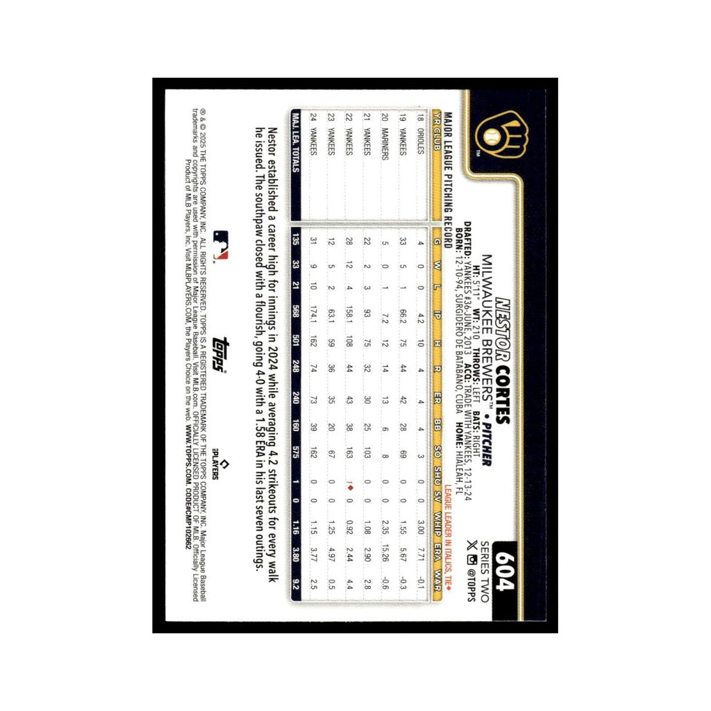 2025 Topps Nestor Cortes Brewers #604