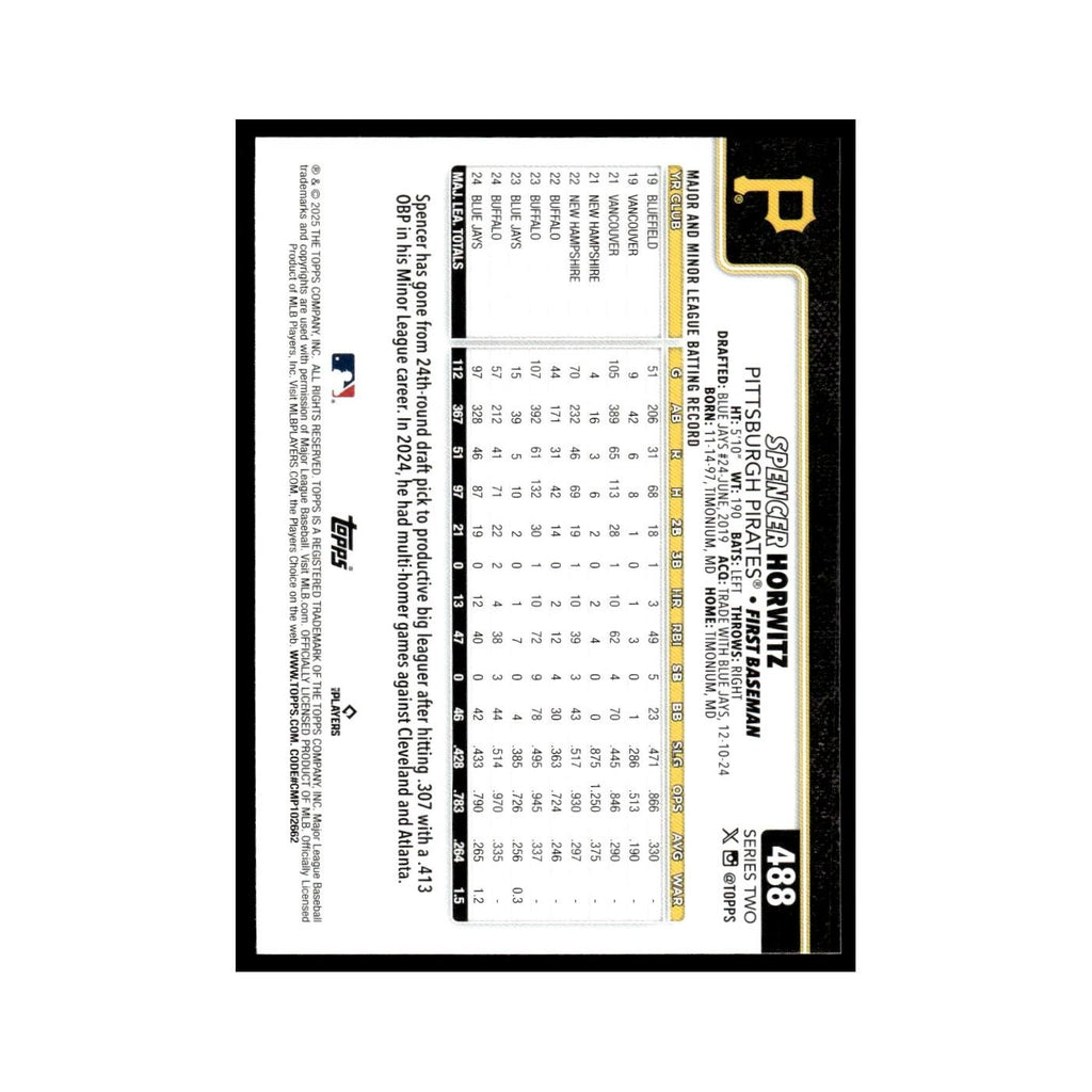 2025 Topps Spencer Horwitz Pirates #488