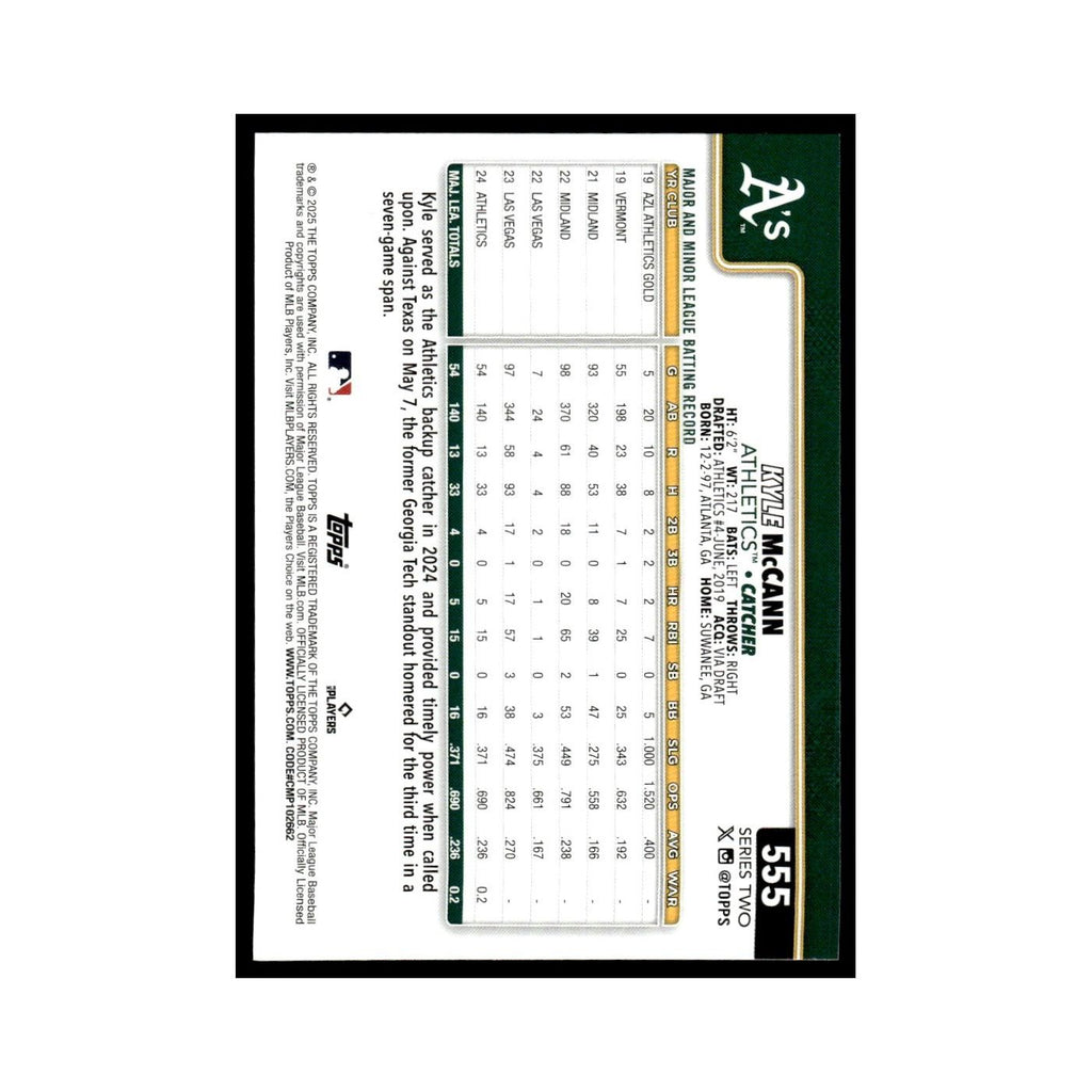 2025 Topps Kyle McCann Athletics #555