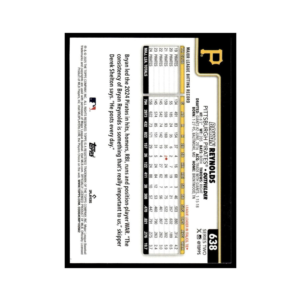 2025 Topps Bryan Reynolds Pirates #638