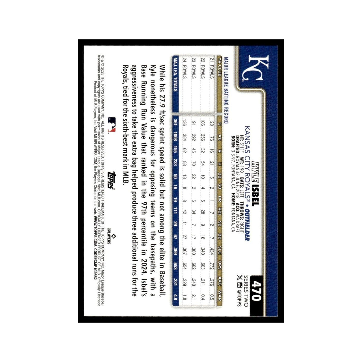 2025 Topps Kyle Isbel Royals #470