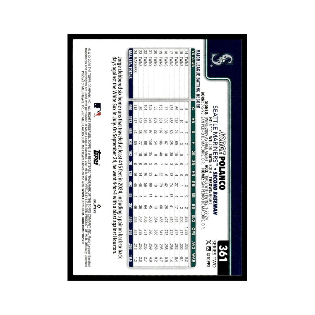 2025 Topps Jorge Polanco Mariners #361