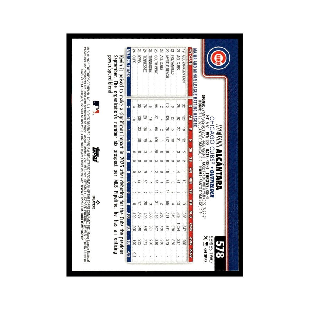 2025 Topps Kevin Alcantara RC Cubs #578