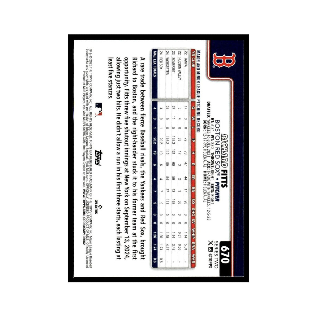 2025 Topps Richard Fitts RC Red Sox #670