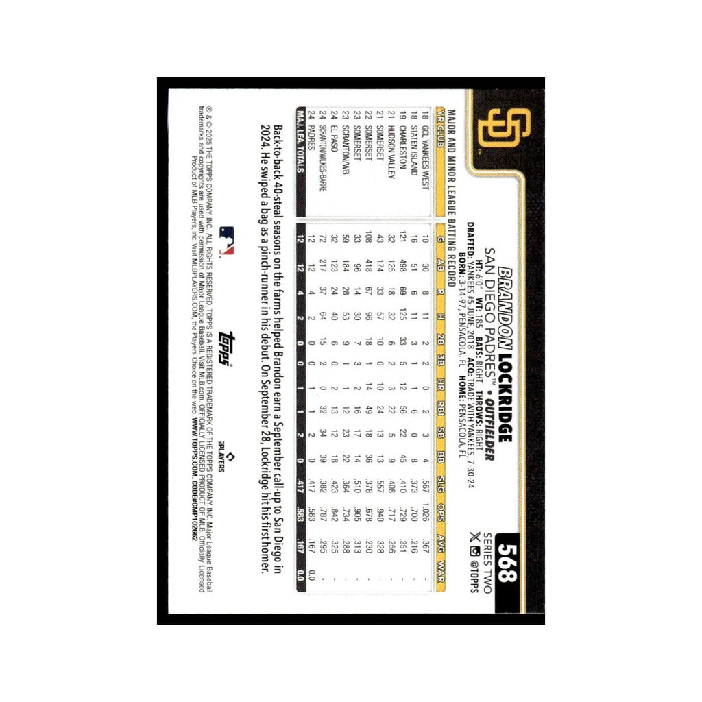 2025 Topps Brandon Lockridge RC Padres #568