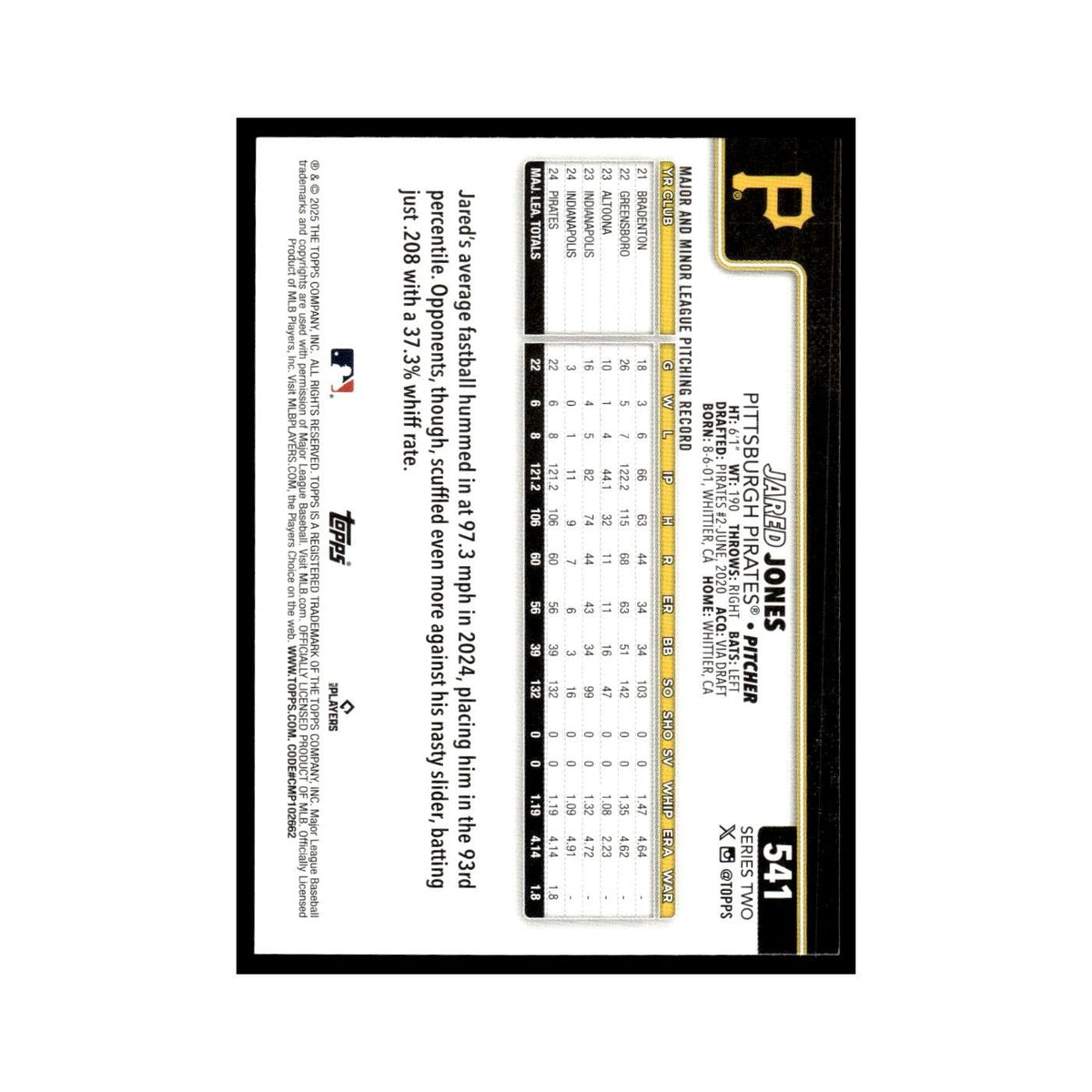 2025 Topps Jared Jones Pirates #541