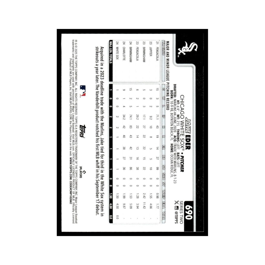 2025 Topps Jake Eder RC White Sox #690