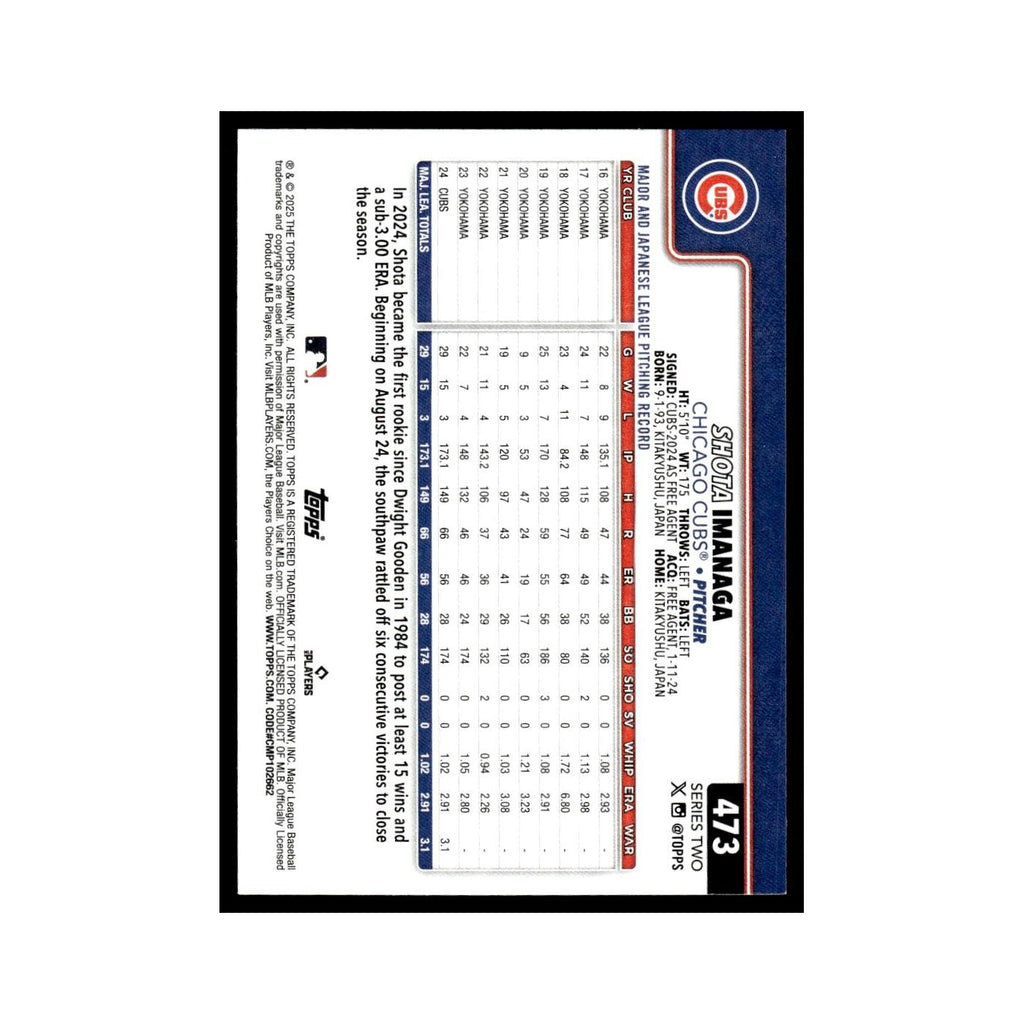 2025 Topps Shota Imanaga Cubs #473