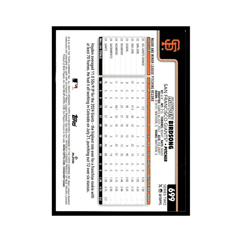 2025 Topps Hayden Birdsong RC Giants #699