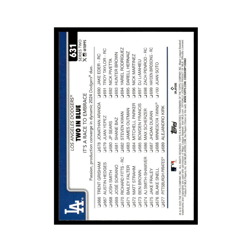 2025 Topps Two in Blue Dodgers #631