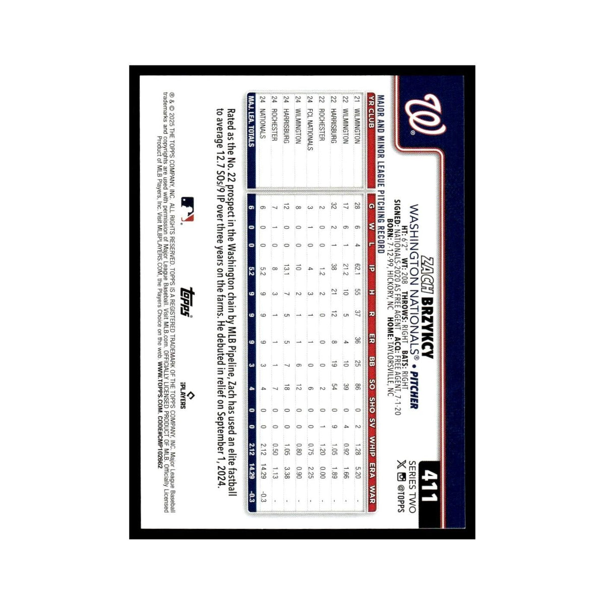 2025 Topps Zach Brzykcy RC Nationals #411