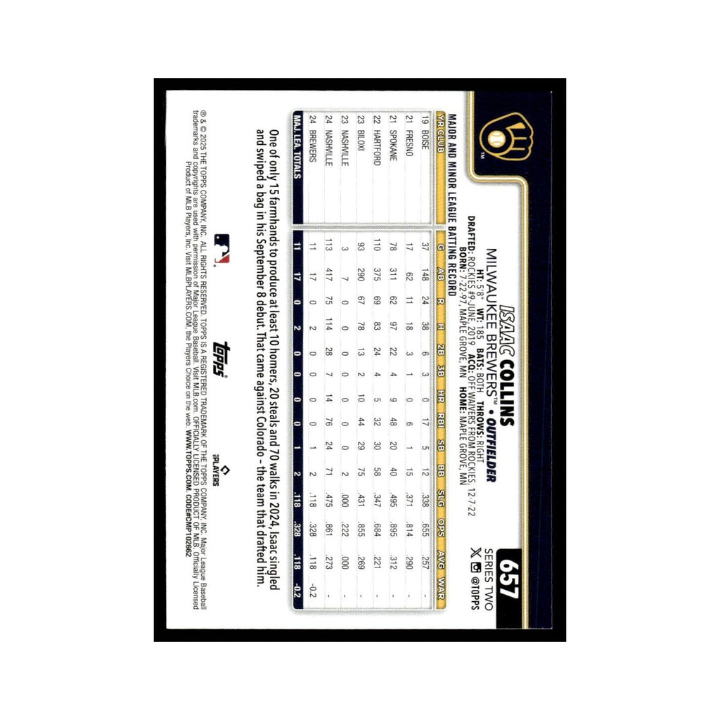 2025 Topps Isaac Collins RC Brewers #657