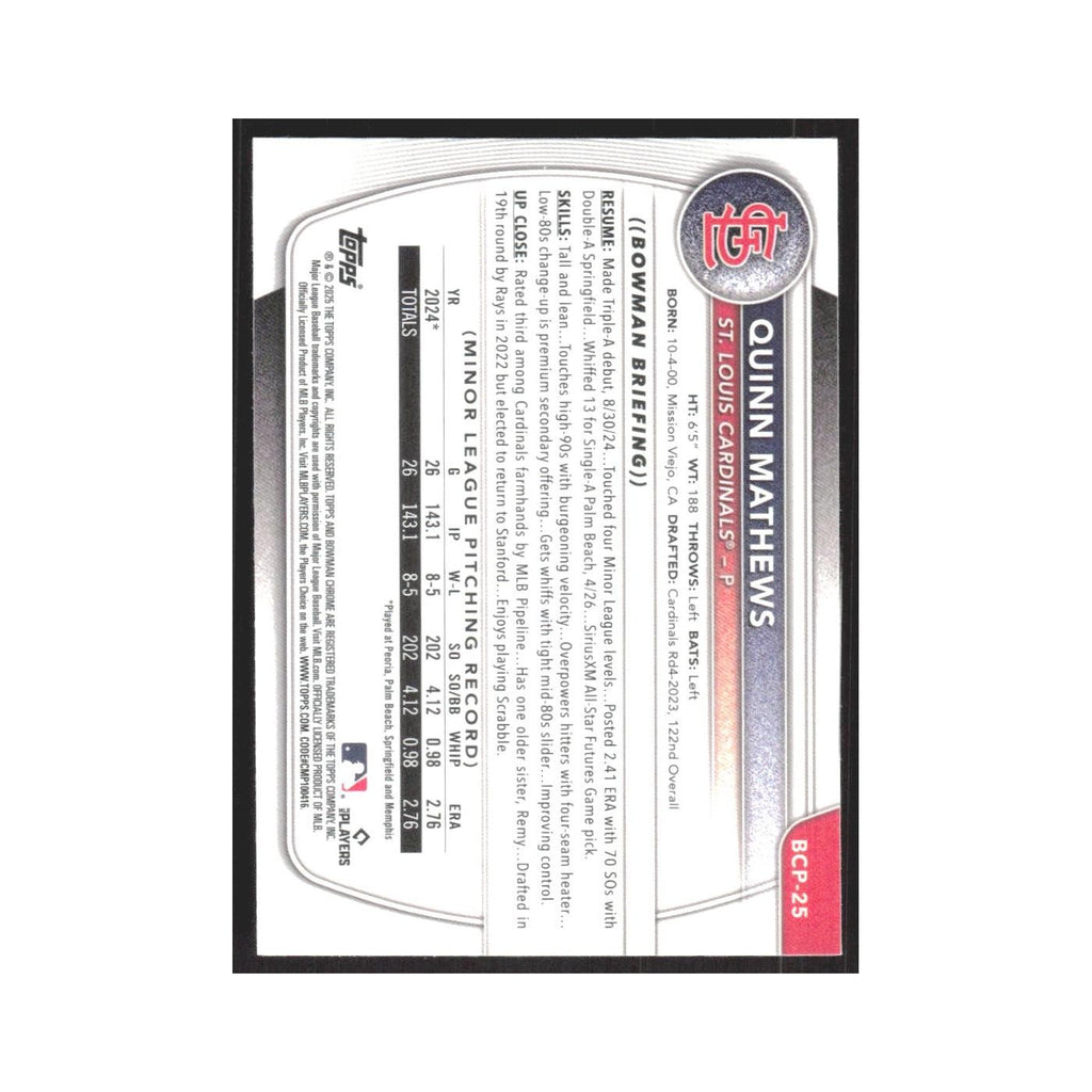 2025 Bowman Chrome Prospects Quinn Mathews Cardinals #BCP-25