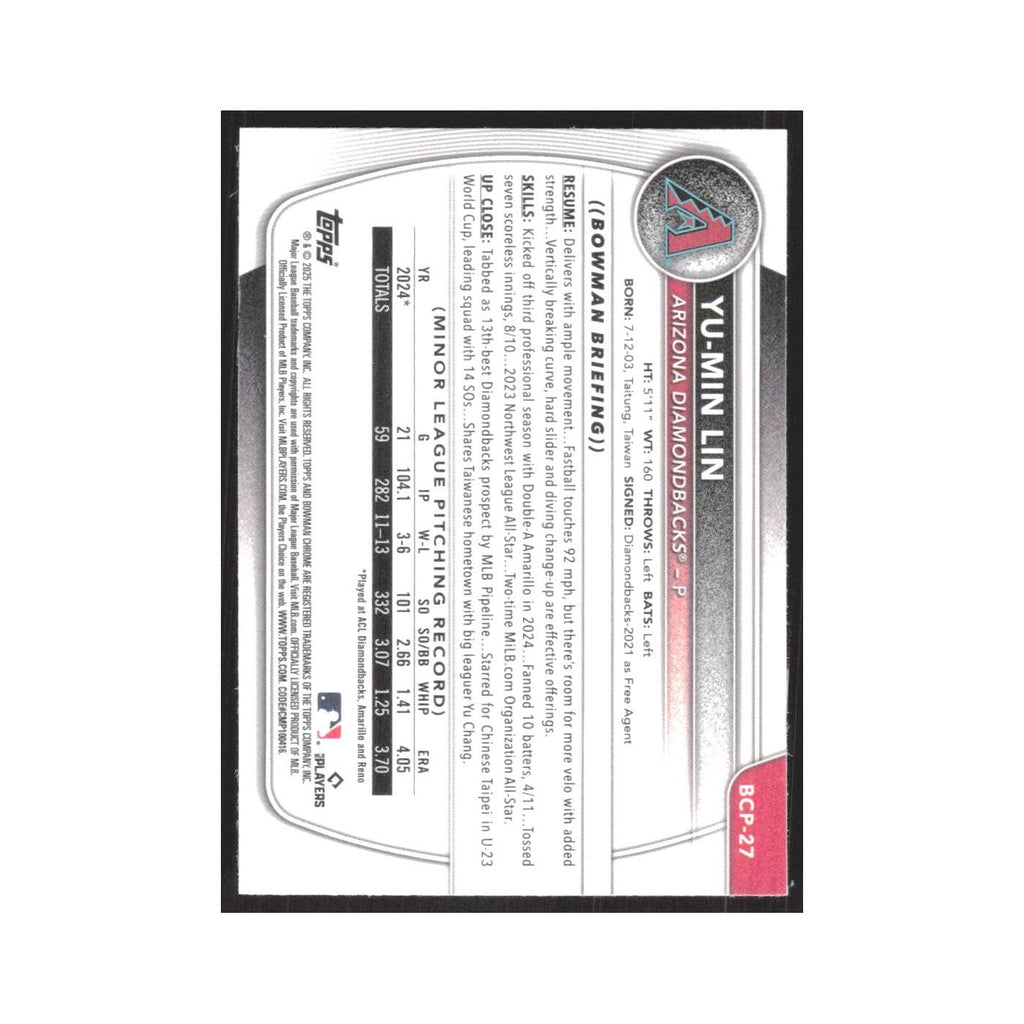 2025 Bowman Chrome Prospects Yu-Min Lin Diamondbacks #BCP-27