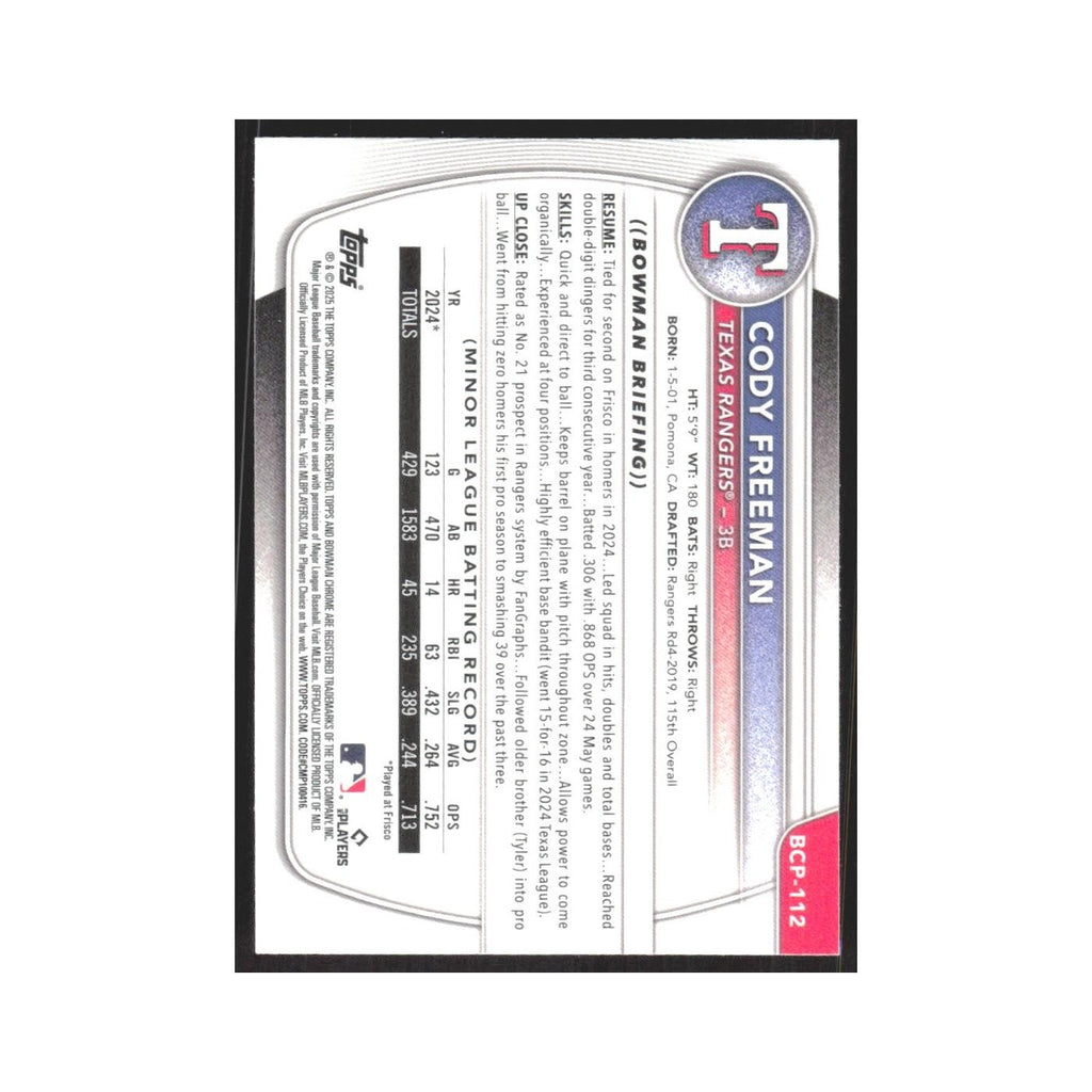 2025 Bowman Chrome Prospects Cody Freeman Rangers #BCP-112