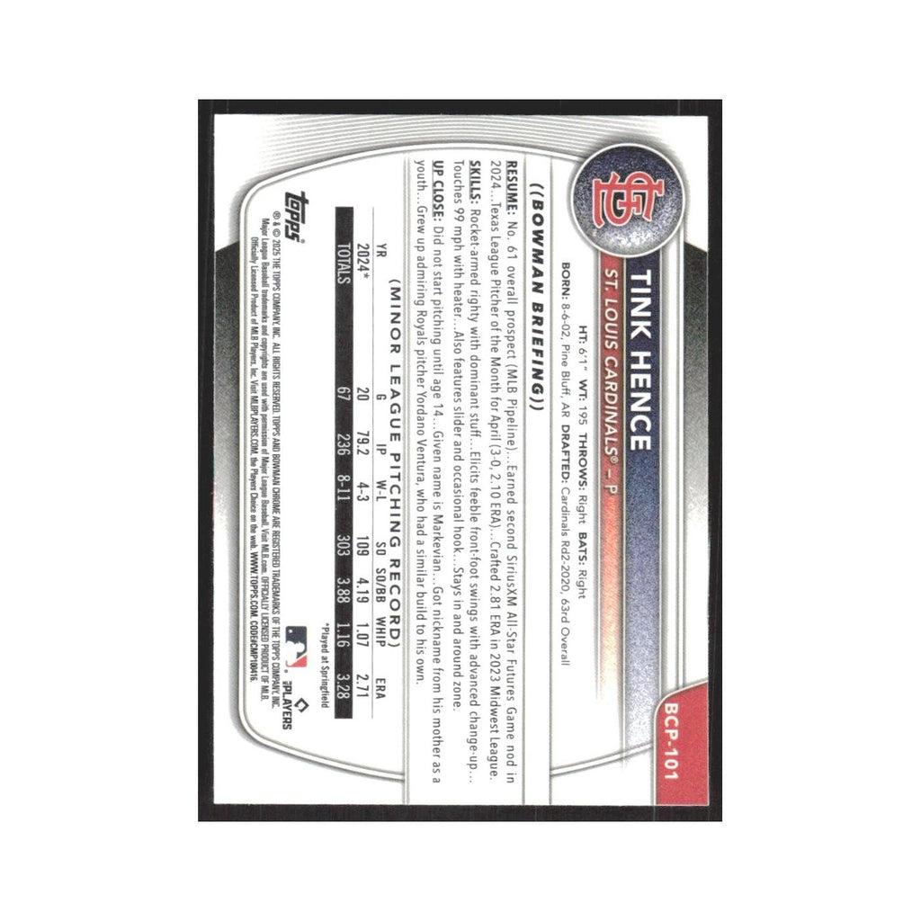 2025 Bowman Chrome Prospects Tink Hence Cardinals #BCP-101