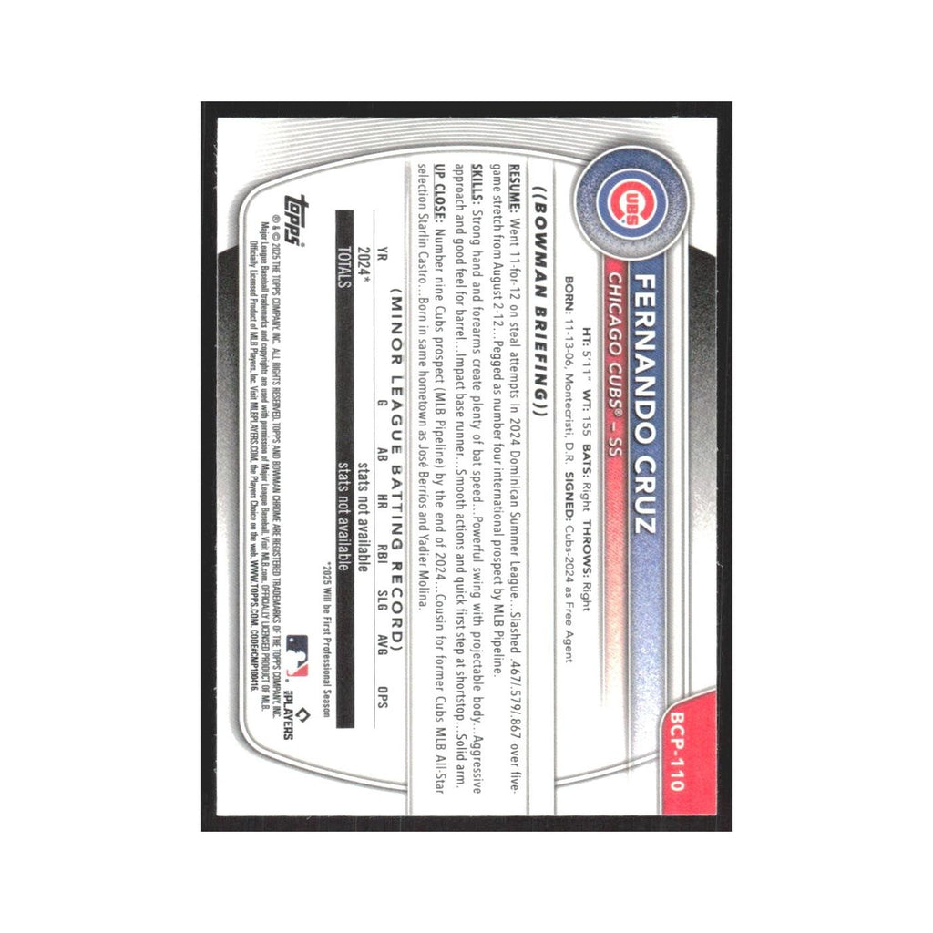 2025 Bowman Chrome Prospects Fernando Cruz Cubs #BCP-110