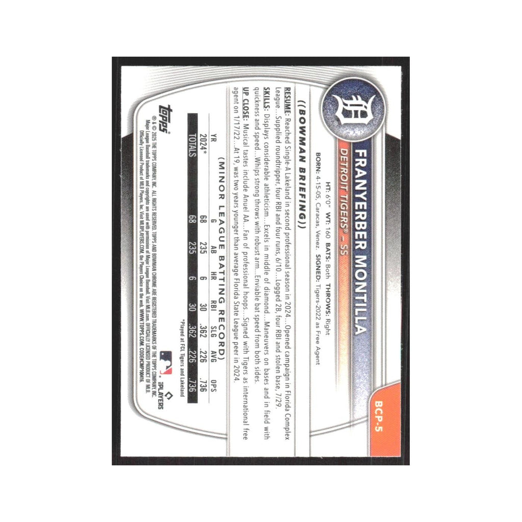 2025 Bowman Chrome Prospects Franyerber Montilla Tigers #BCP-5