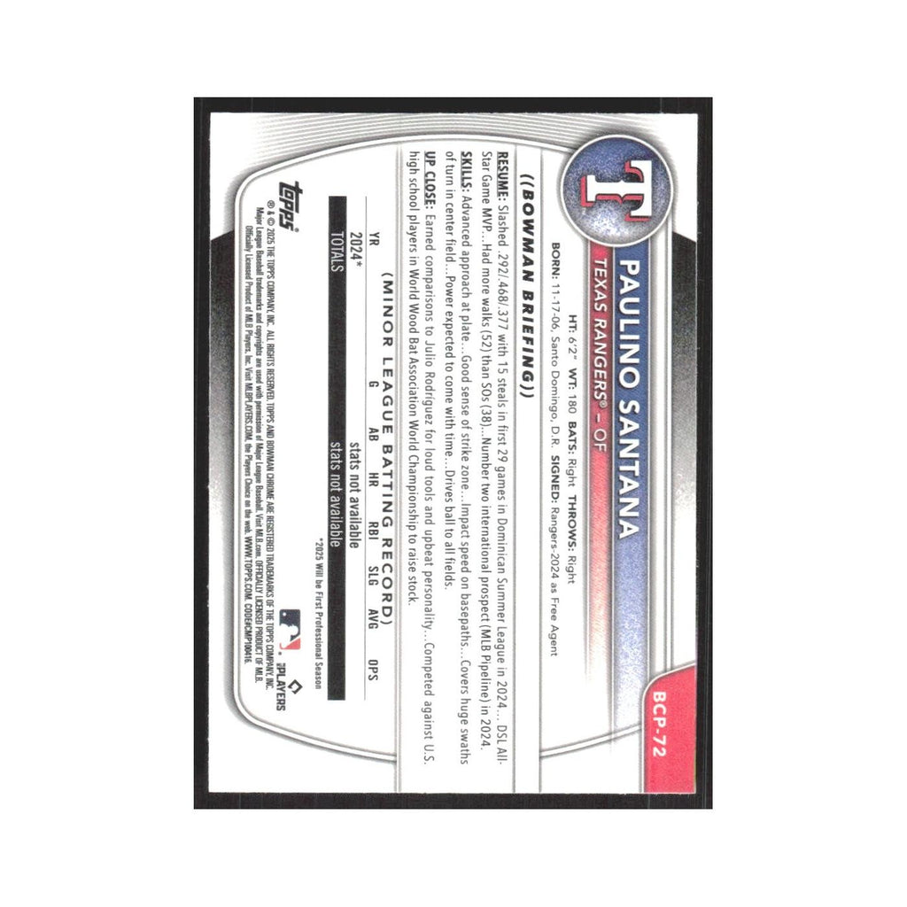 2025 Bowman Chrome Prospects Paulino Santana Rangers #BCP-72