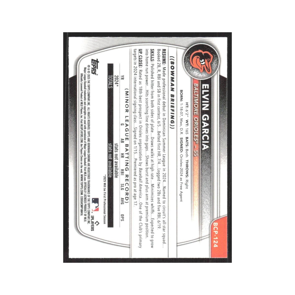 2025 Bowman Chrome Prospects Elvin Garcia Orioles #BCP-124
