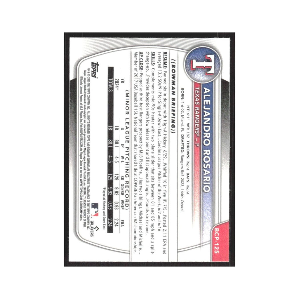 2025 Bowman Chrome Prospects Alejandro Rosario Rangers #BCP-125