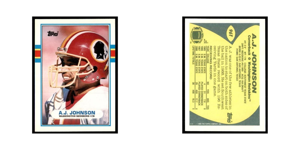 1989 Topps Traded A.J. Johnson RC Redskins #96T
