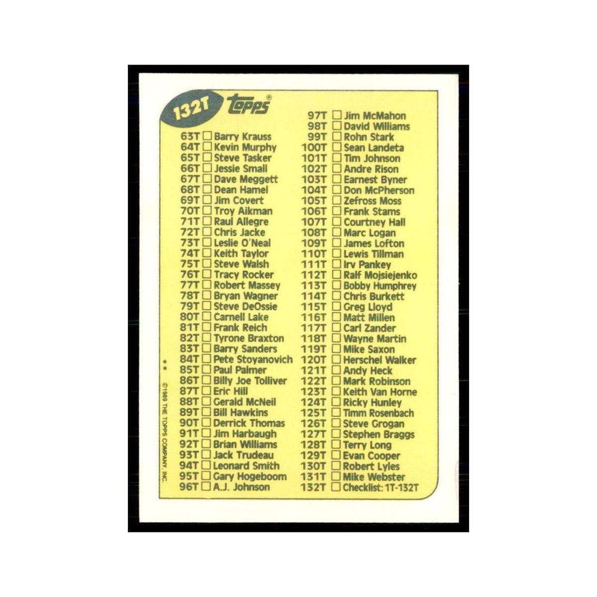 1989 Topps Traded Checklist 1-132 #132T