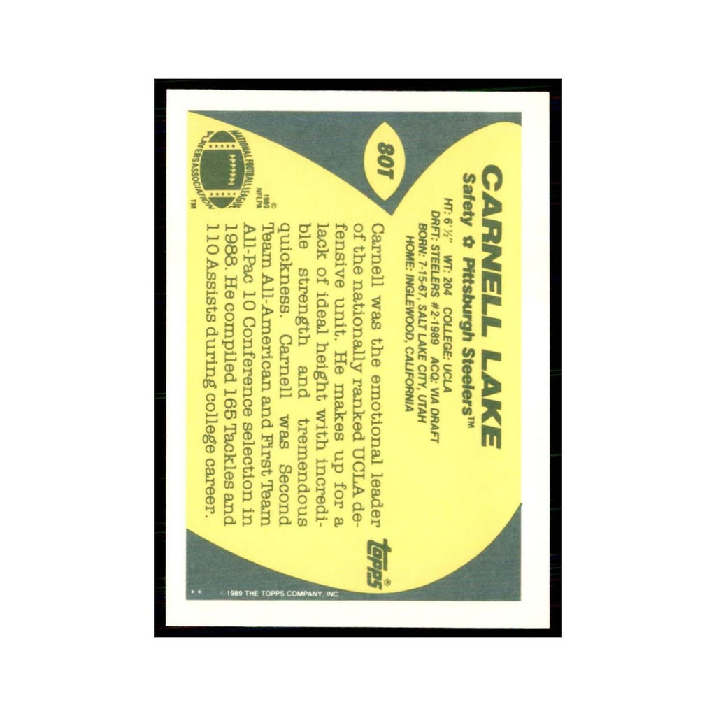 1989 Topps Traded Carnell Lake RC Steelers #80T