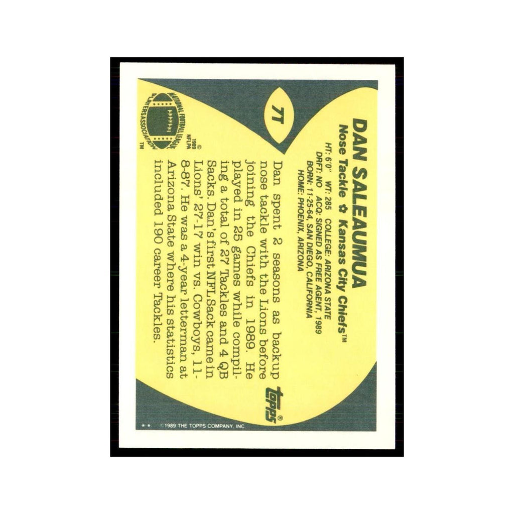 1989 Topps Traded Dan Saleaumua RC Chiefs #7T