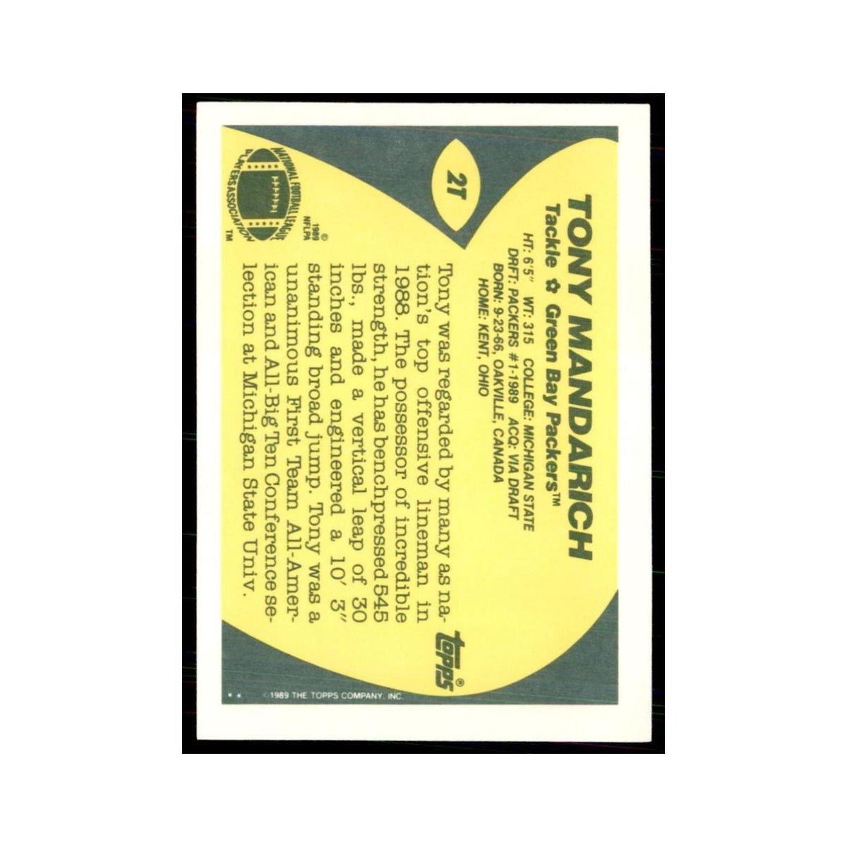 1989 Topps Traded Tony Mandarich Packers #2T