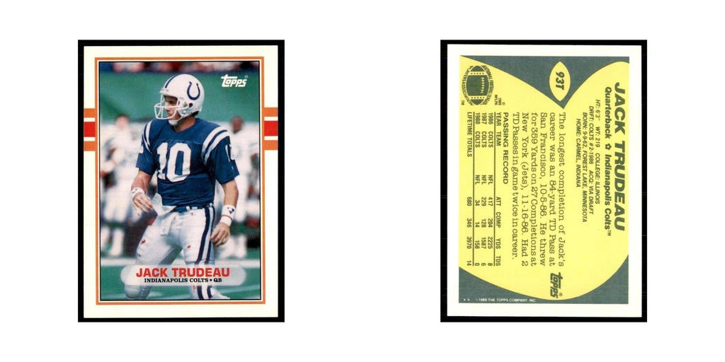 1989 Topps Traded Jack Trudeau Colts #93T