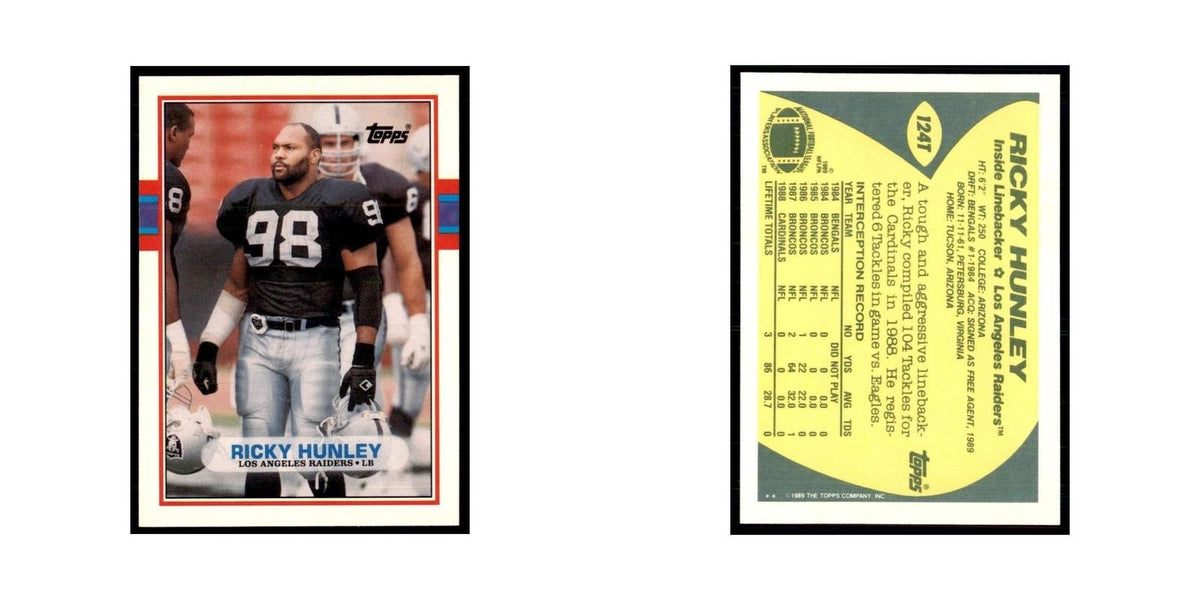 1989 Topps Traded Ricky Hunley RC Los Angeles Raiders #124T