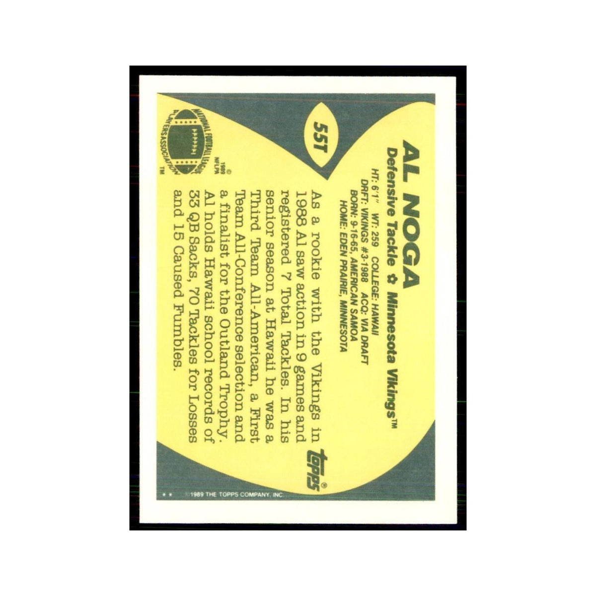 1989 Topps Traded Al Noga RC Vikings #55T