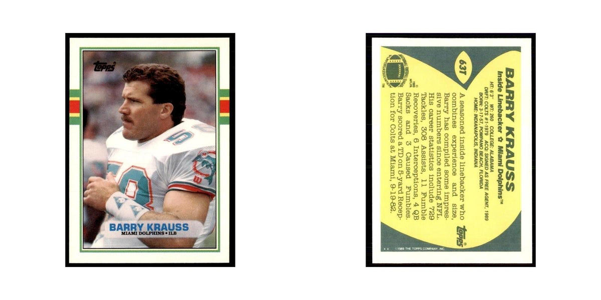 1989 Topps Traded Barry Krauss Dolphins #63T