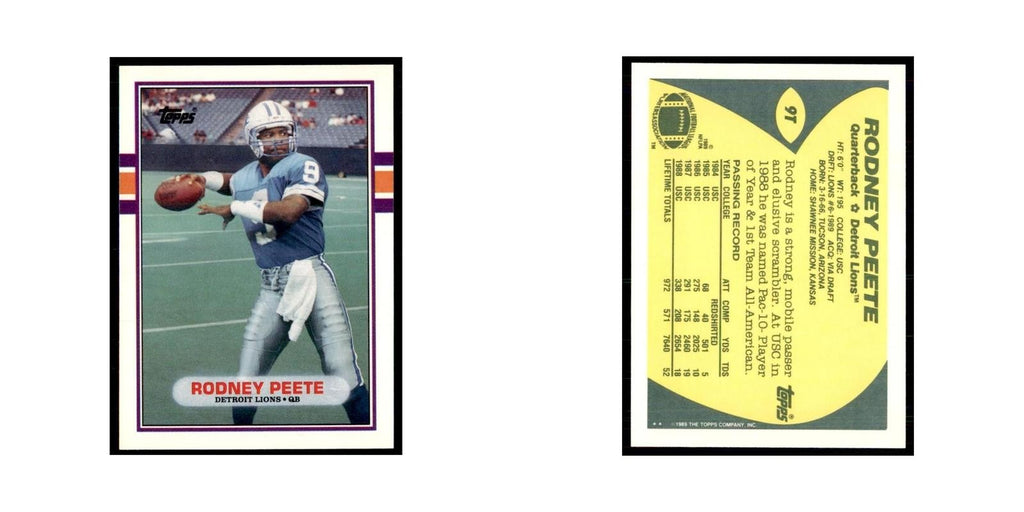 1989 Topps Traded Rodney Peete RC Lions #9T