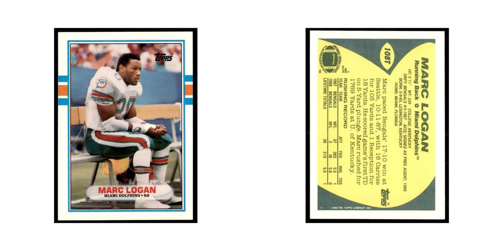 1989 Topps Traded Marc Logan RC Dolphins #108T