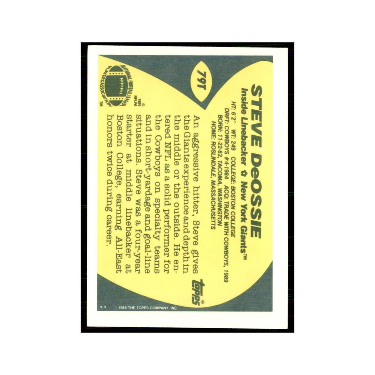 1989 Topps Traded Steve DeOssie RC Giants #79T